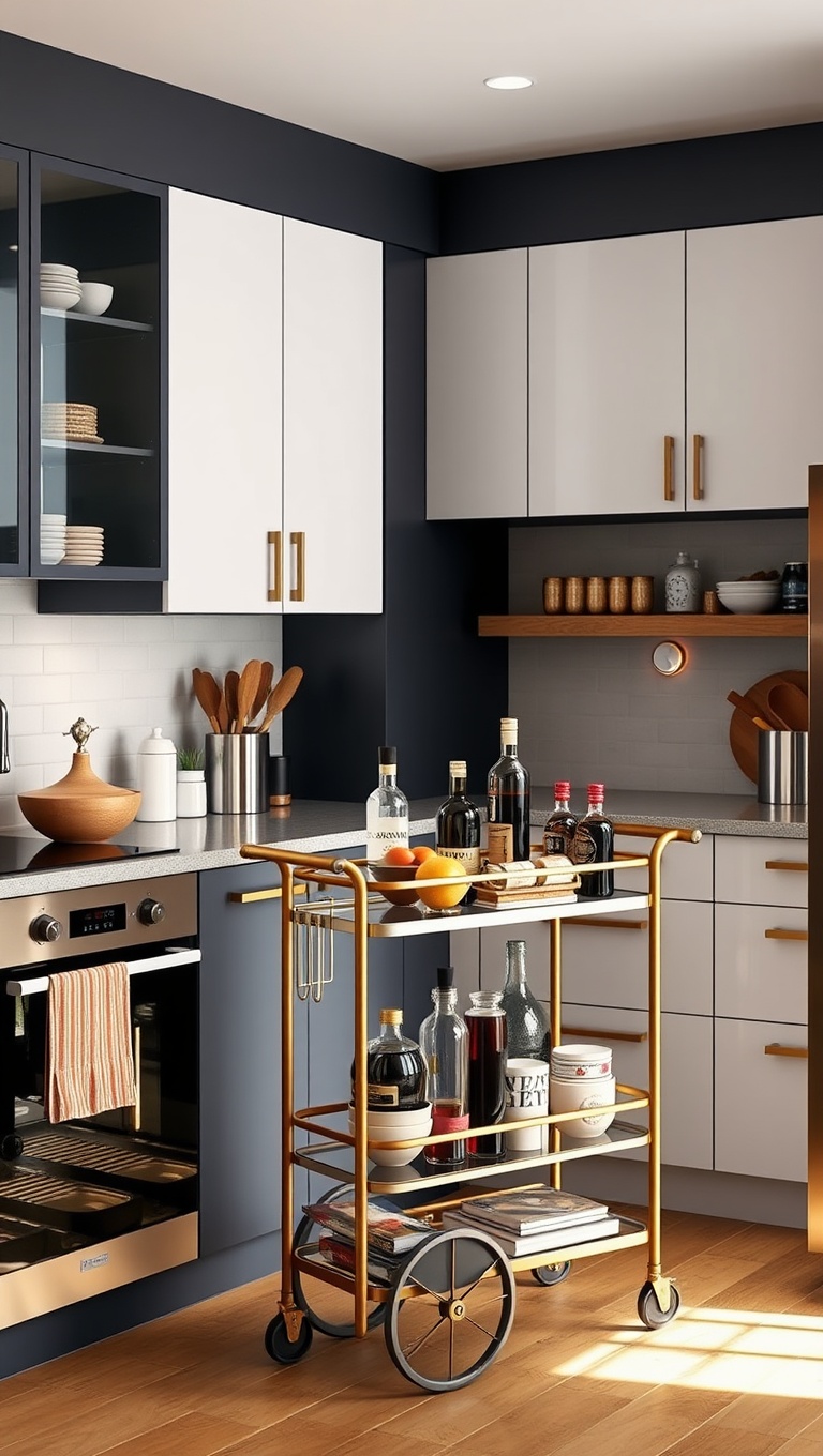 20 Stylish Ideas for Kitchens Featuring a Modern Bar Cart - Use a Bar Cart for Snack Organization