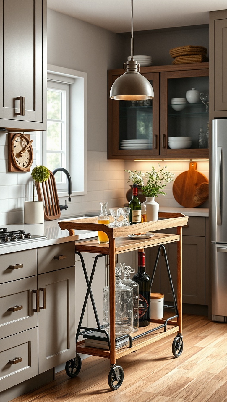 20 Stylish Ideas for Kitchens Featuring a Modern Bar Cart - Go Rustic with a Wooden Bar Cart
