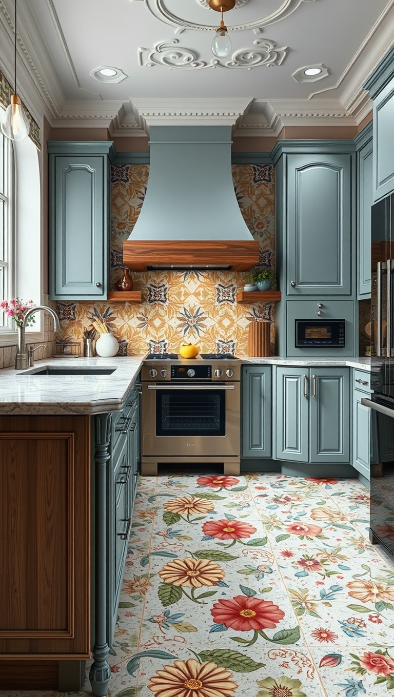 20 Stunning Kitchen Ideas with Mosaic Tile Floors - Floral Motifs: Add a Touch of Whimsy