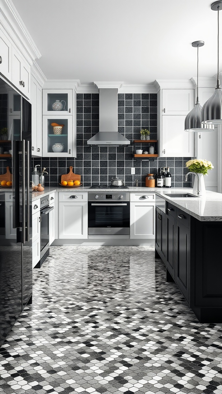 20 Stunning Kitchen Ideas with Mosaic Tile Floors - Monochrome Magic: One Color, Many Shades