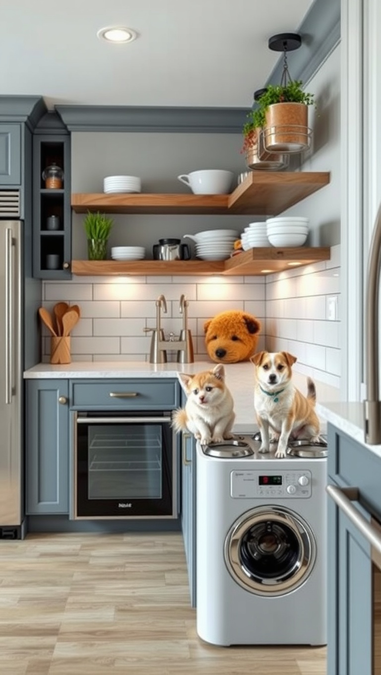 20 Fun and Fabulous Kitchen Ideas Featuring a Pet Feeding Station - 8. Wall-Mounted Feeders: Save Space and Look Great!