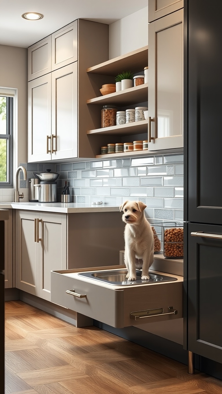 20 Fun and Fabulous Kitchen Ideas Featuring a Pet Feeding Station - 14. Integrated Food Containers: Sleek and Space-Saving