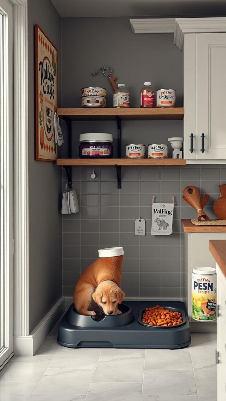 20 Fun and Fabulous Kitchen Ideas Featuring a Pet Feeding Station - 17. Pet Food Labels: Stylish Organization for the Kitchen