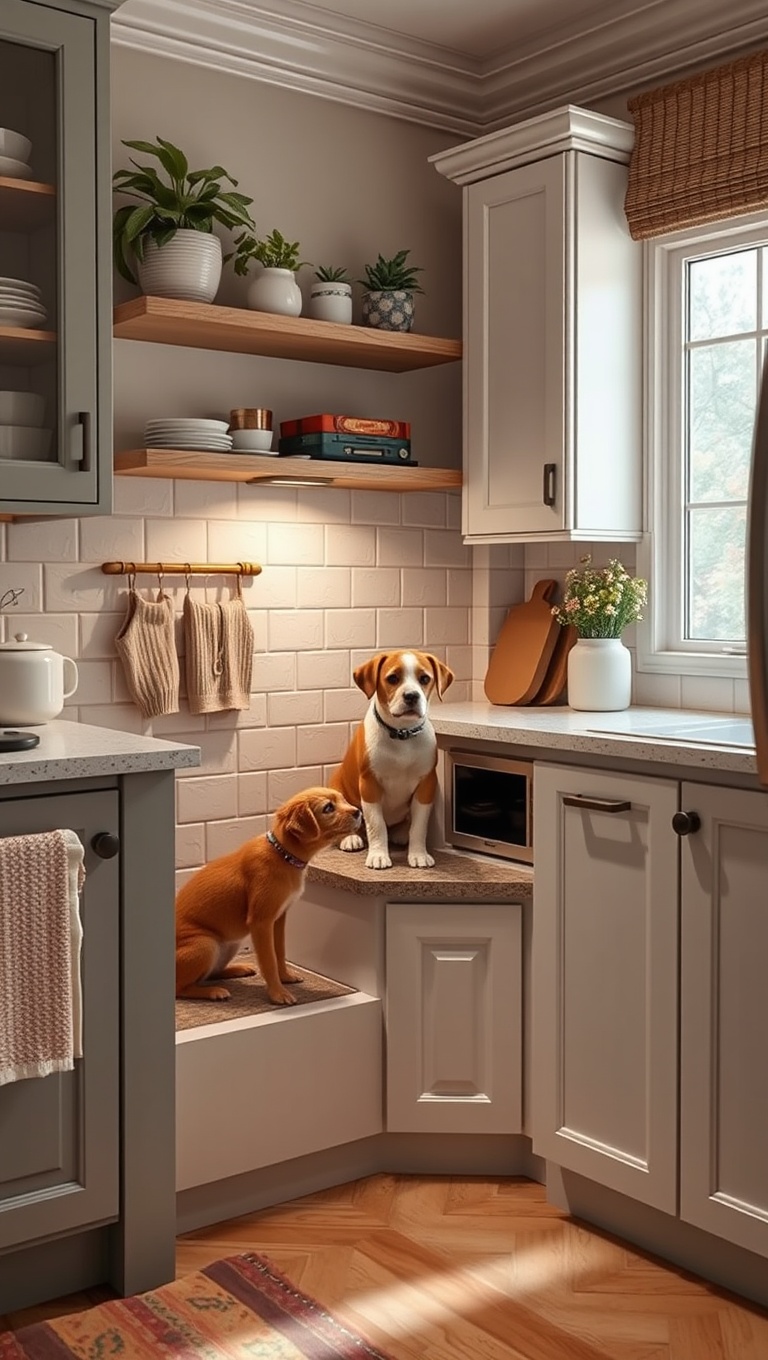 20 Fun and Fabulous Kitchen Ideas Featuring a Pet Feeding Station - 1. Chic Corner Nook: A Cozy Spot for Food Bowls