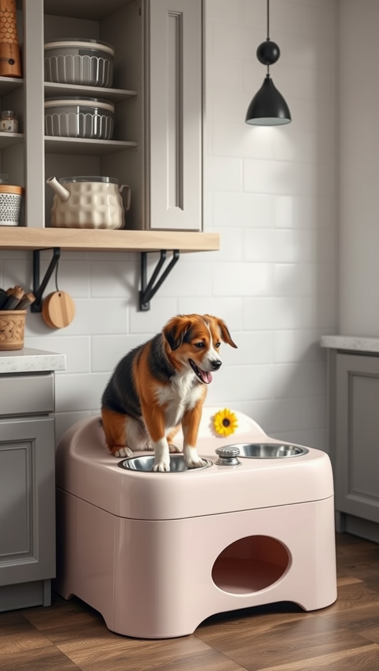 20 Fun and Fabulous Kitchen Ideas Featuring a Pet Feeding Station - 13. Quirky Feeding Stations: Fun Shapes & Designs