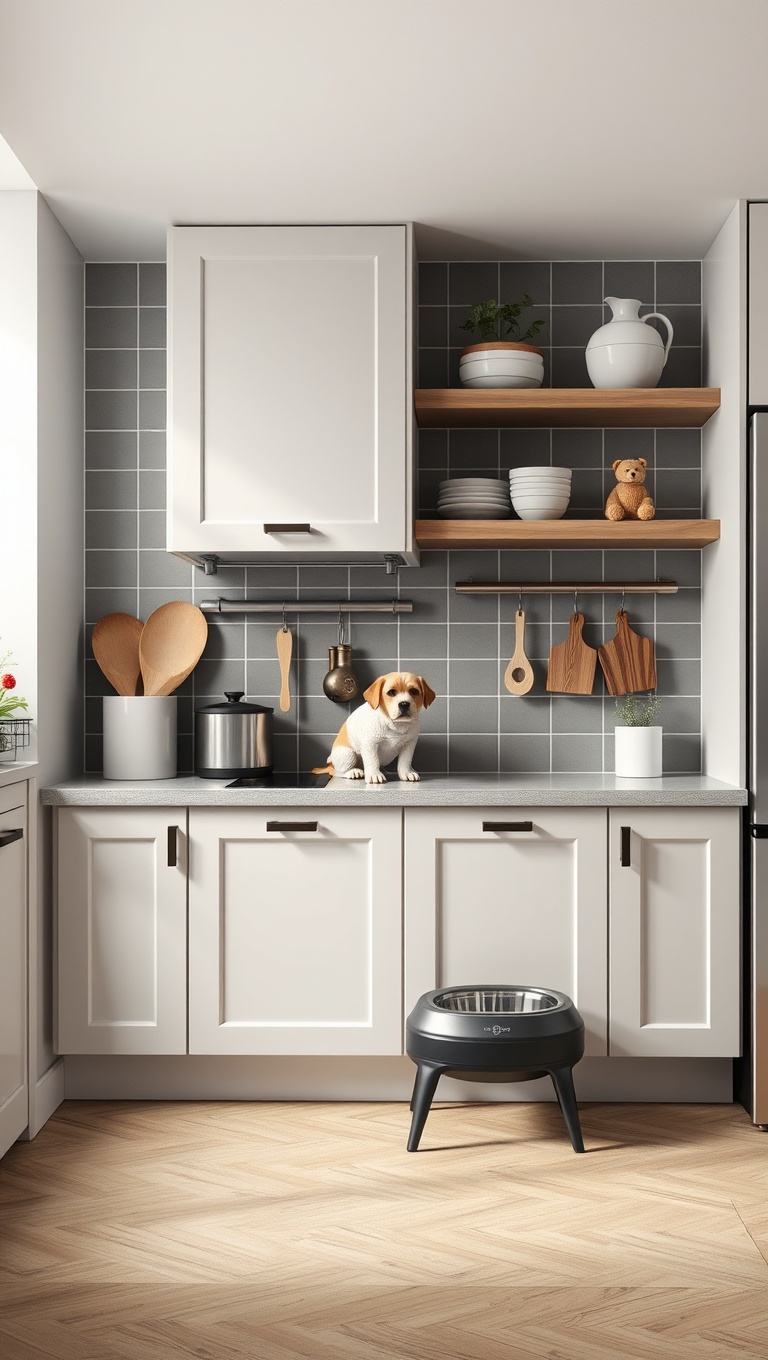 20 Fun and Fabulous Kitchen Ideas Featuring a Pet Feeding Station - 9. Themed Feeding Station: Match Your Kitchen Aesthetic