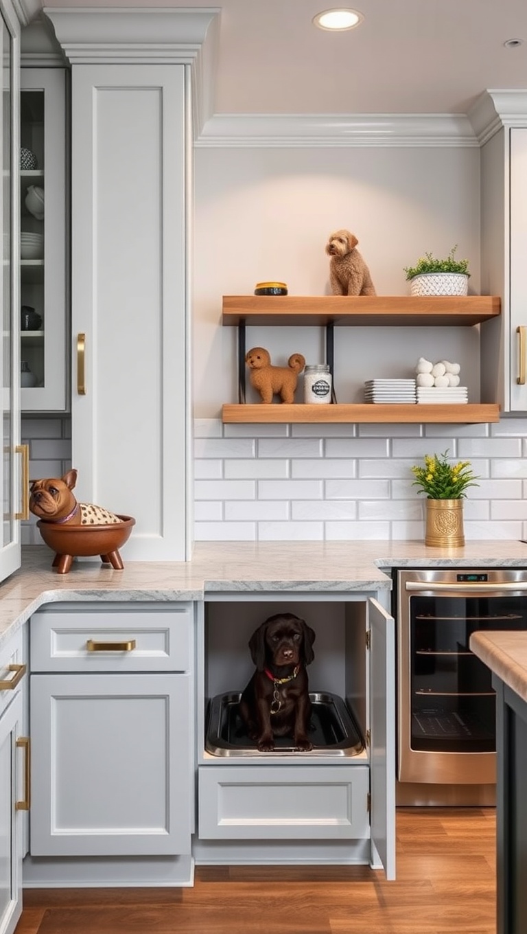 20 Fun and Fabulous Kitchen Ideas Featuring a Pet Feeding Station - 4. Custom Built-In Feeding Station: Tailored to Your Space