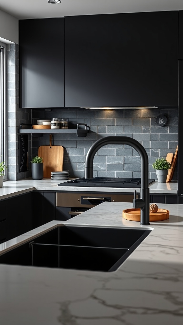 20 Creative Kitchen Inspirations with Pot Fillers That Will Make You Say WOW! - 5. Matte Black Magic: A Trendy Twist