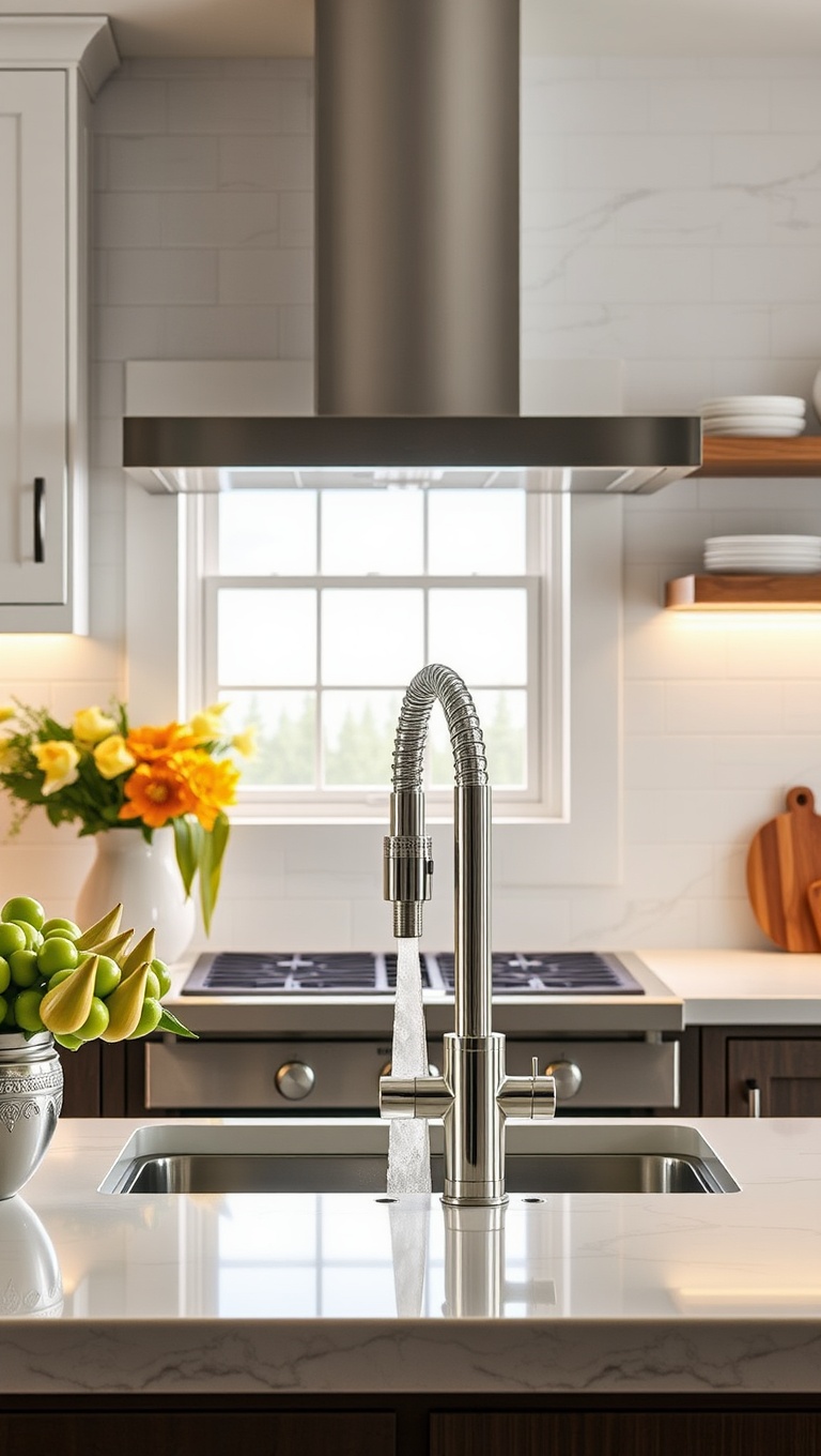 20 Creative Kitchen Inspirations with Pot Fillers That Will Make You Say WOW! - 7. Pot Fillers with Built-In Sprayers: A Double Win!
