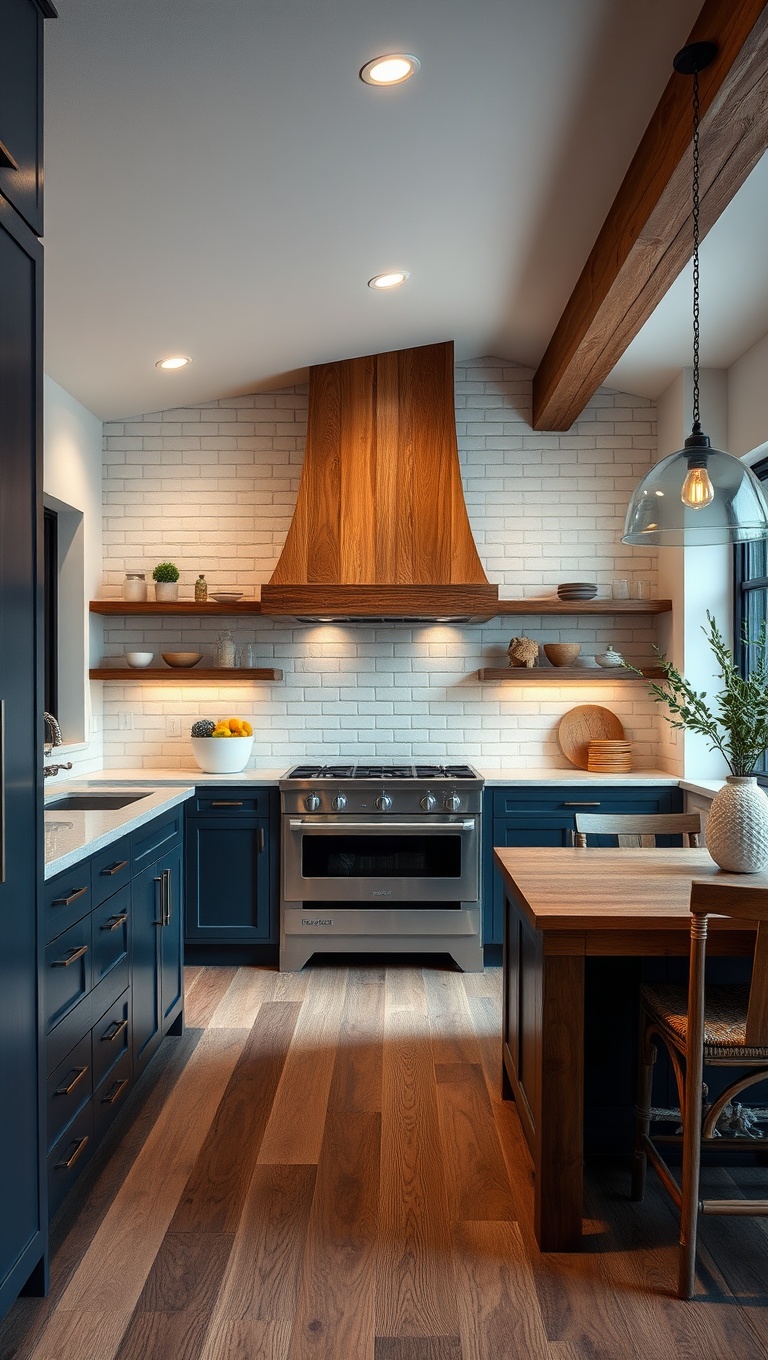 20 Charming Kitchen Ideas Featuring Rustic Wood Beams - 2. Modern Rustic: Mixing Wood Beams with Sleek Finishes