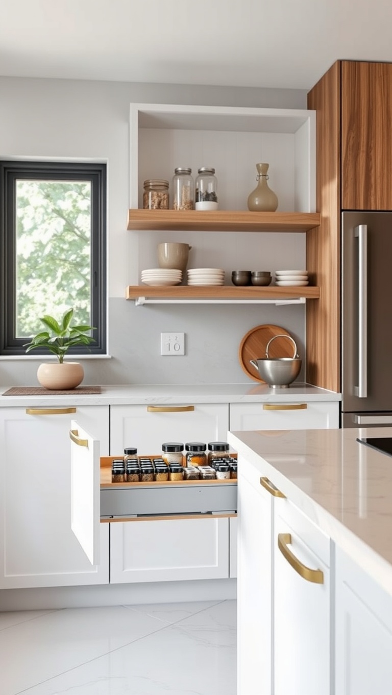 Spice Up Your Kitchen: 20 Fabulous Ideas for Spice Rack Pullouts! - 1. Sleek Modern Pullout: Minimalist Chic