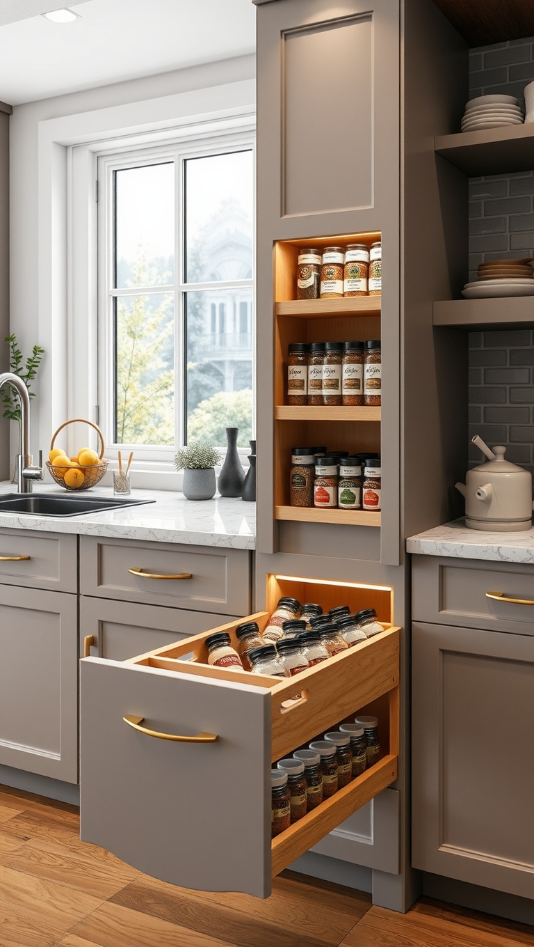 Spice Up Your Kitchen: 20 Fabulous Ideas for Spice Rack Pullouts! - 18. Spice Rack with a View: Artistic Displays
