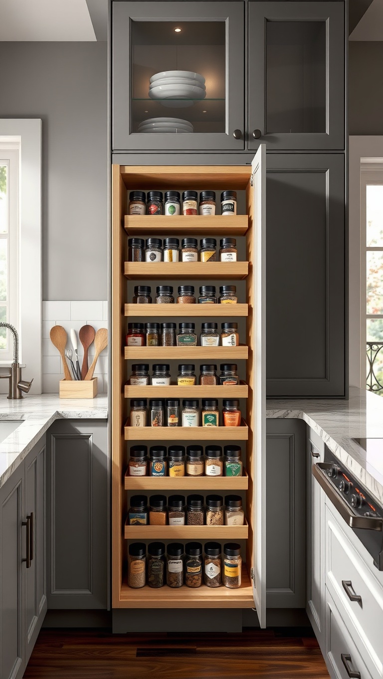 Spice Up Your Kitchen: 20 Fabulous Ideas for Spice Rack Pullouts! - 20. Multi-Tiered Spice Rack: Layered Beauty