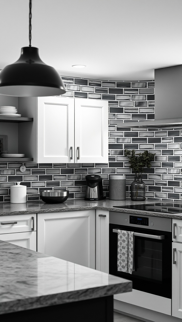 20 Stunning Ideas for Kitchens with a Tile Accent Wall - 12. Monochrome Moments: Black and White