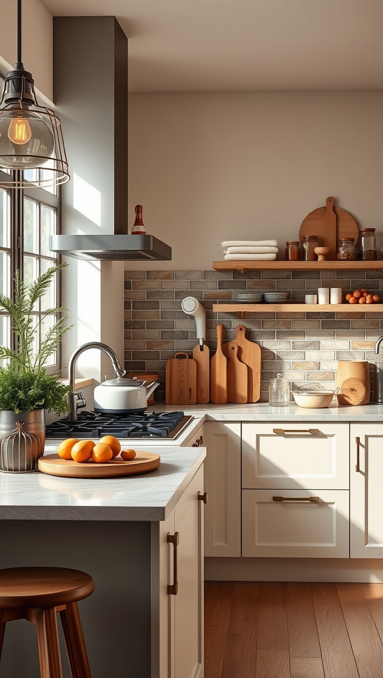 20 Stunning Ideas for Kitchens with a Tile Accent Wall - 19. Earthy Tones: Warm and Inviting
