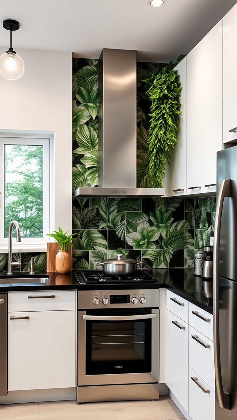 20 Stunning Ideas for Kitchens with a Tile Accent Wall - 16. Urban Jungle: Botanical Prints