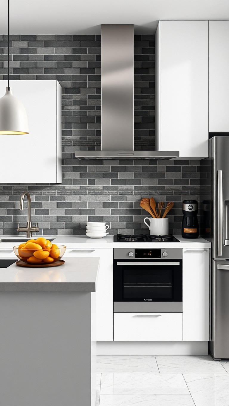20 Stunning Ideas for Kitchens with a Tile Accent Wall - 8. Minimalist Magic: Clean Lines and Simple Colors