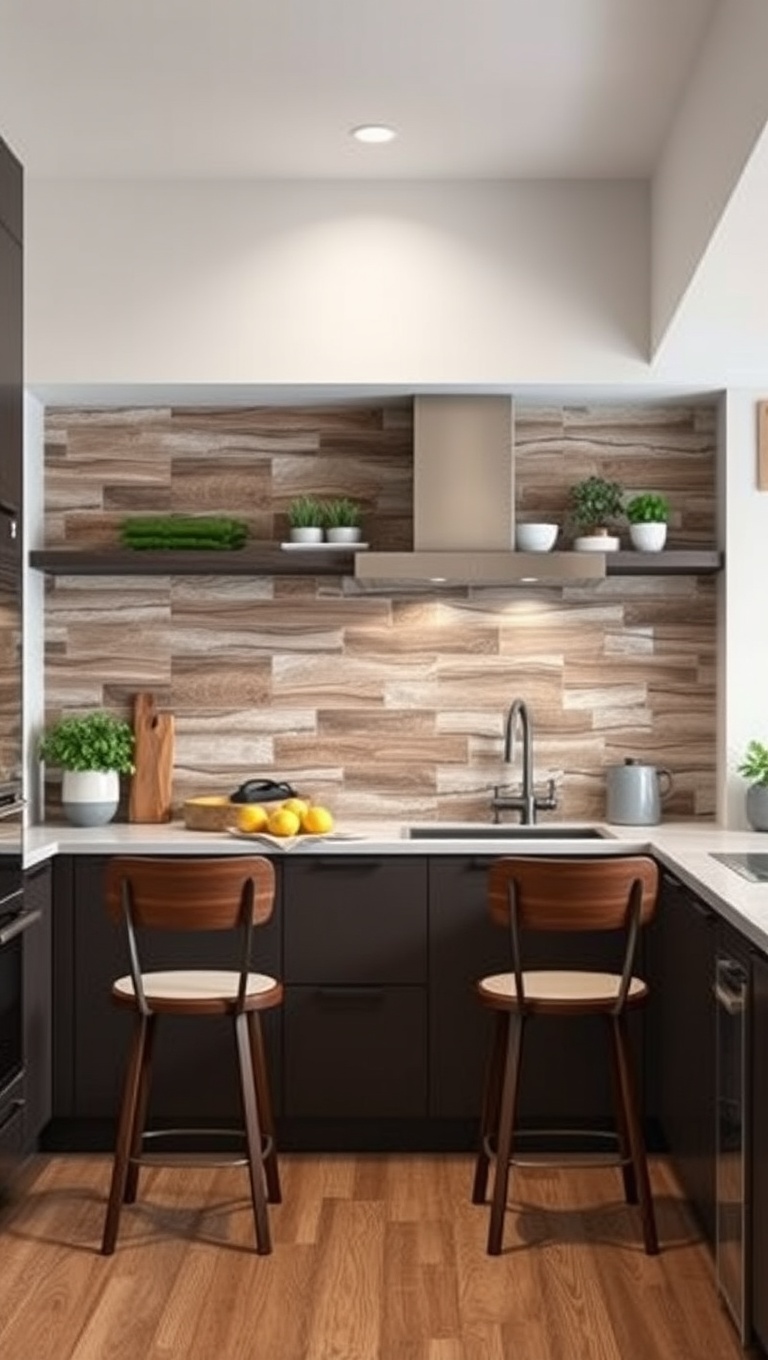 20 Stunning Ideas for Kitchens with a Tile Accent Wall - 5. Nature-Inspired: Wood-Look Tiles
