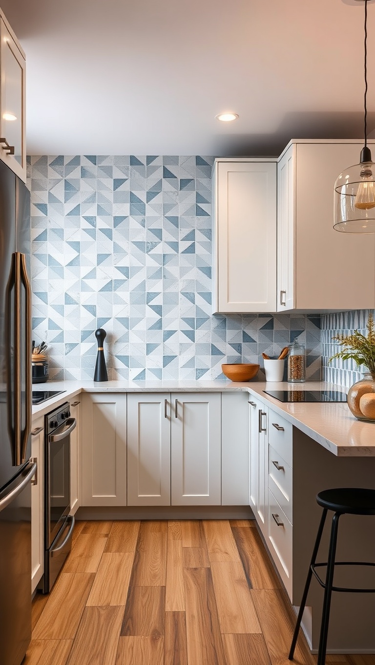 20 Stunning Ideas for Kitchens with a Tile Accent Wall - 4. Geometric Fun: Modern Patterns