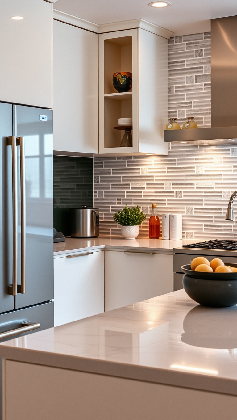 20 Stunning Ideas for Kitchens with a Tile Accent Wall - 11. Glossy Glam: High-Shine Finishes