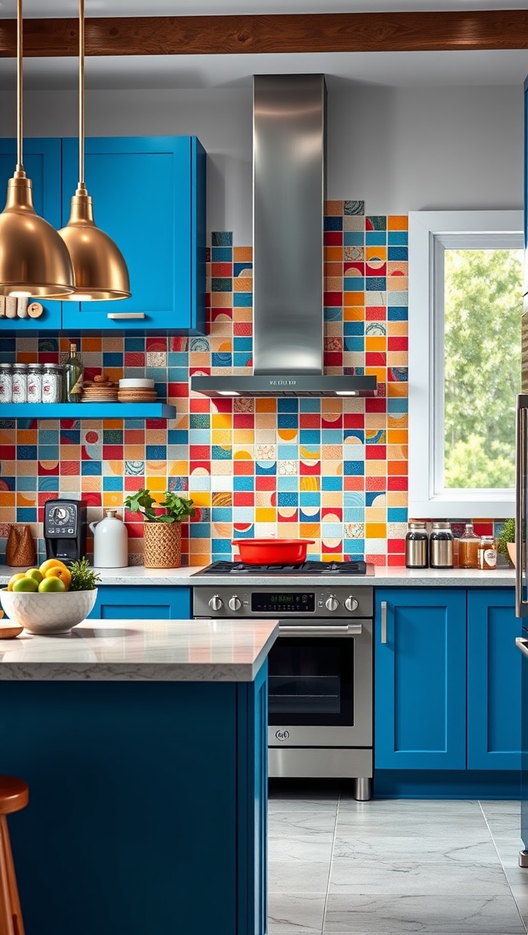 20 Stunning Ideas for Kitchens with a Tile Accent Wall - 1. Bright and Bold: Vibrant Mosaic Tiles