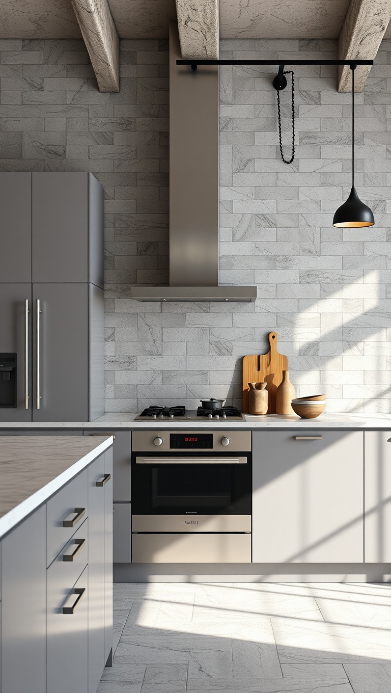 20 Stunning Ideas for Kitchens with a Tile Accent Wall - 10. Industrial Edge: Cement and Metal