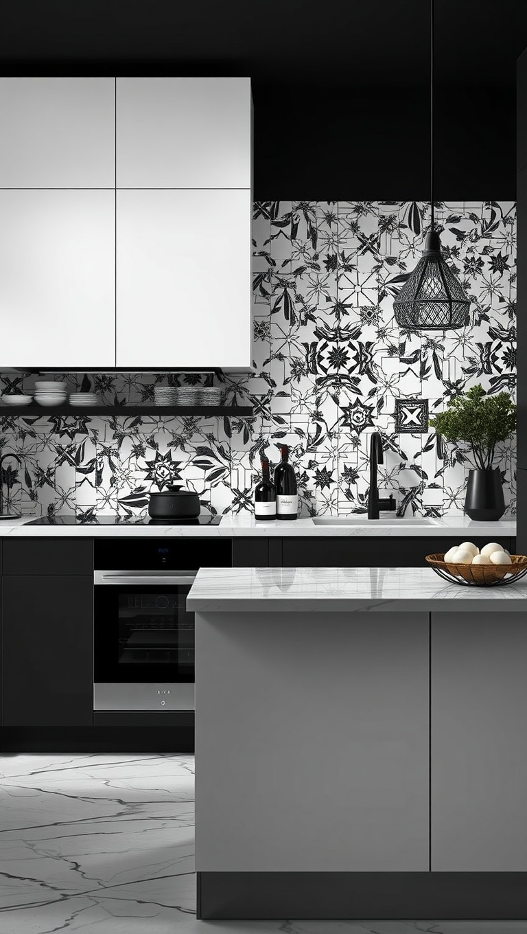 20 Stunning Kitchen Tile Mural Ideas That Will Transform Your Space - 16. Black and White Chic: Sleek and Sophisticated