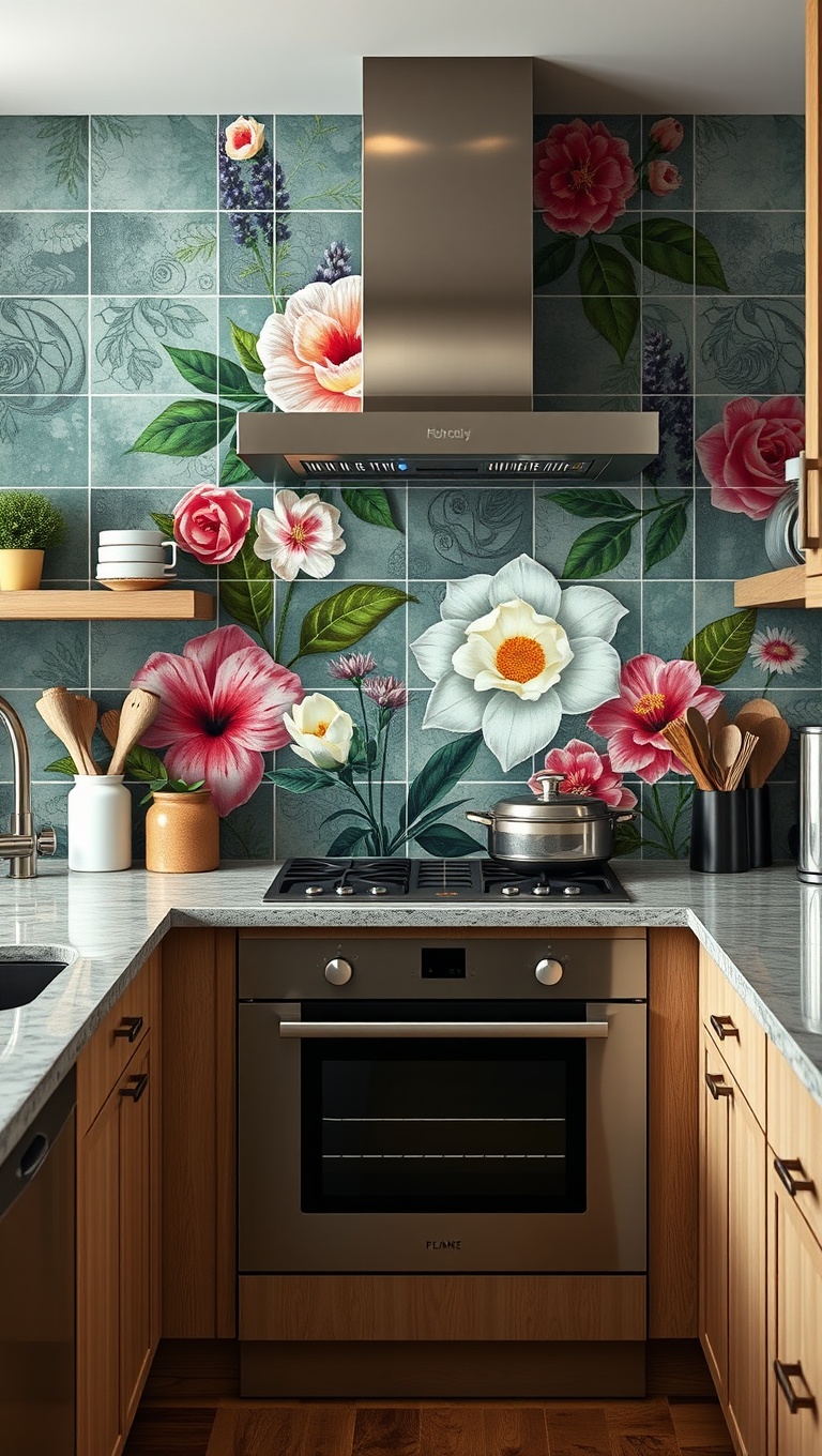 20 Stunning Kitchen Tile Mural Ideas That Will Transform Your Space - 2. Floral Fantasy: Nature's Beauty on Your Walls
