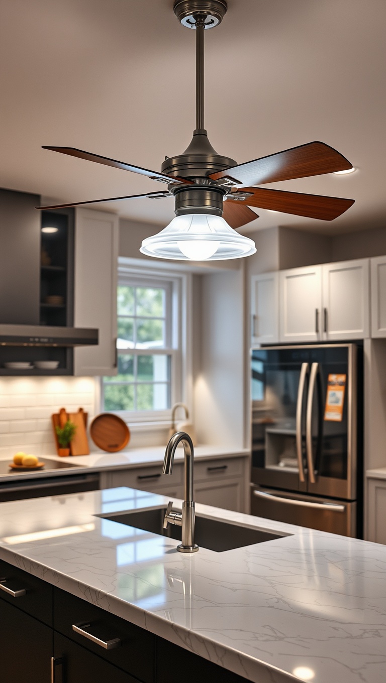 20 Bright Ideas: Unique Light Fixtures to Transform Your Kitchen - 20. Multi-Functional: Light and Fan Combos