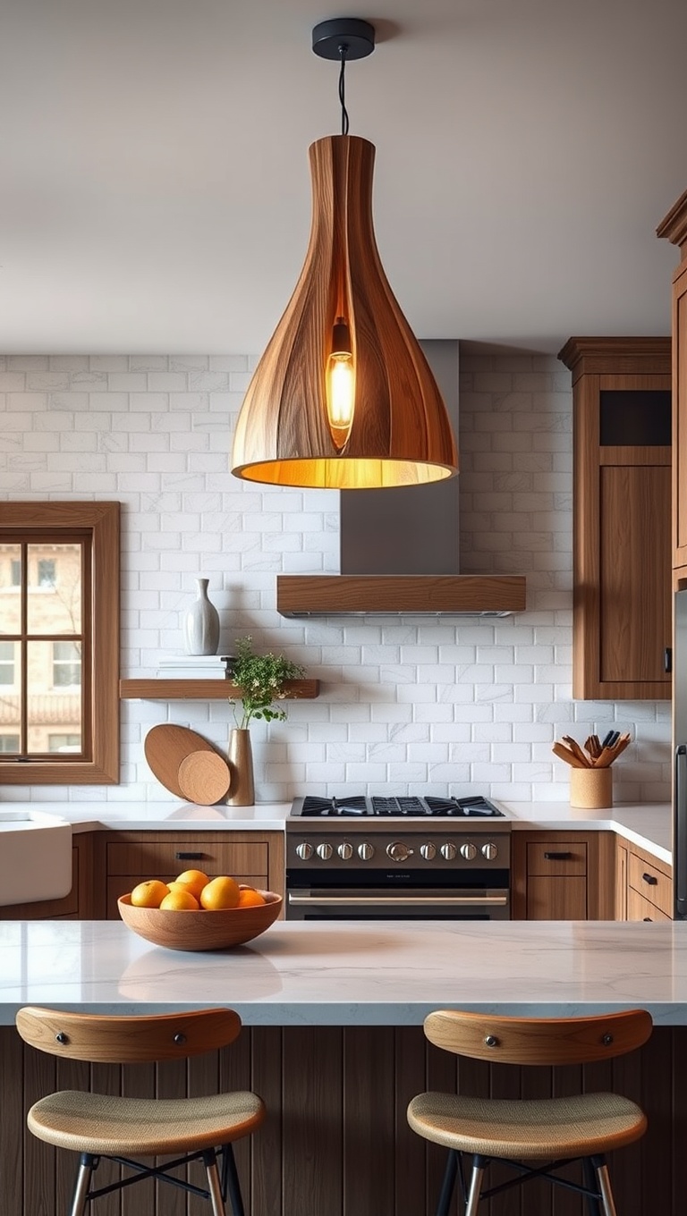 20 Bright Ideas: Unique Light Fixtures to Transform Your Kitchen - 15. Nature Inspired: Wooden Pendant Lights