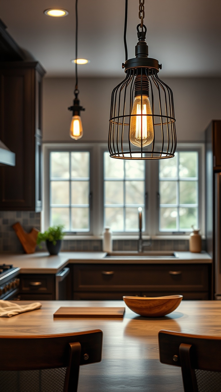 20 Bright Ideas: Unique Light Fixtures to Transform Your Kitchen - 4. Industrial Style: Metal Cage Lights