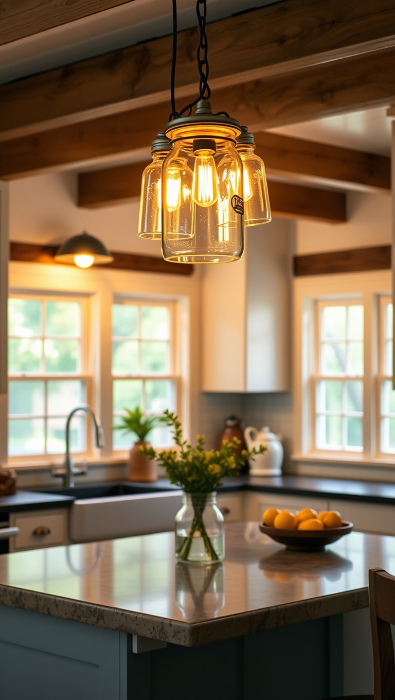 20 Bright Ideas: Unique Light Fixtures to Transform Your Kitchen - 8. Farmhouse Flair: Mason Jar Lights