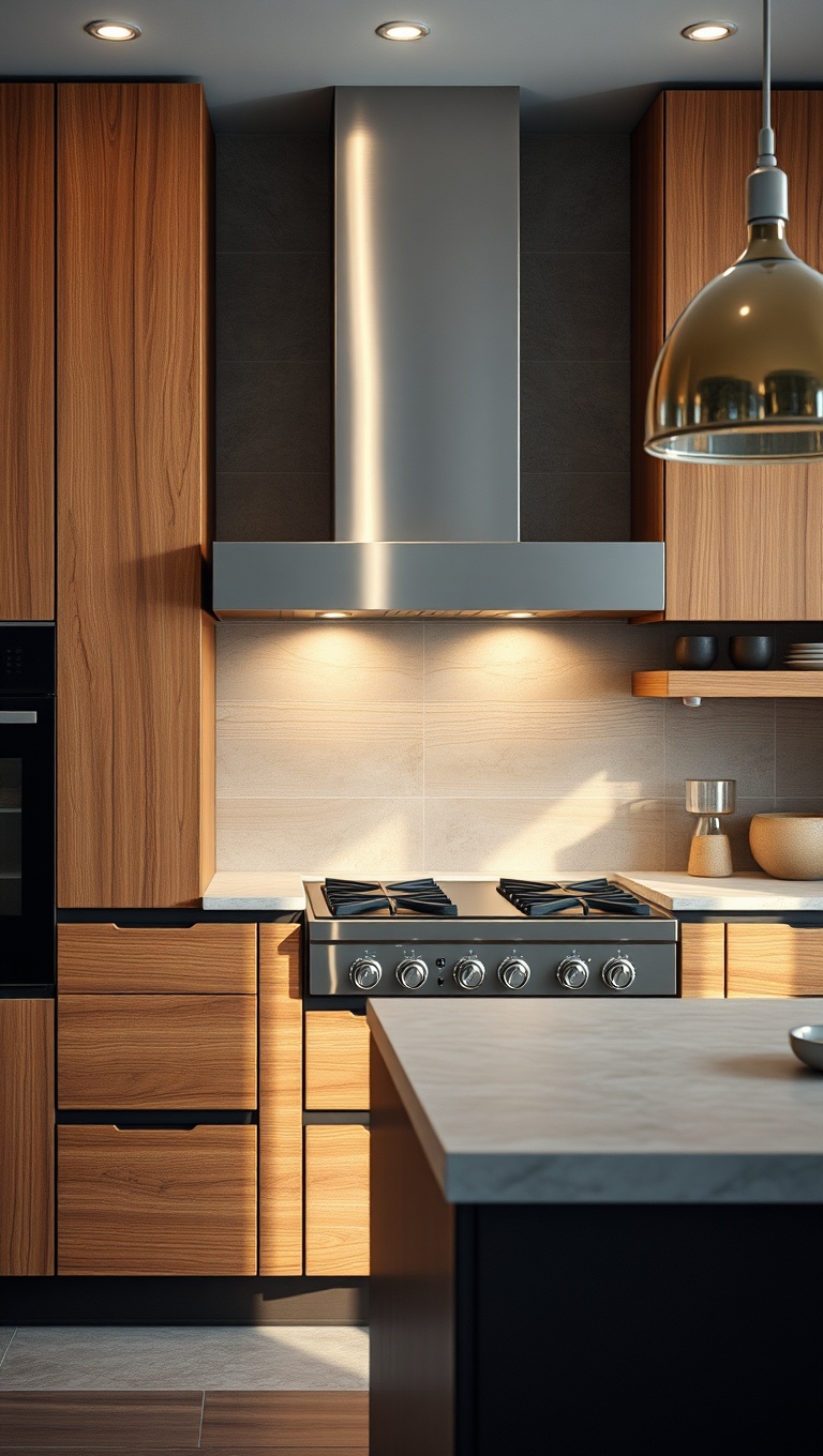 20 Fabulous Ideas to Elevate Your Kitchen with a Unique Range - 19. Layering Textures: Mixing Metal and Wood Finishes