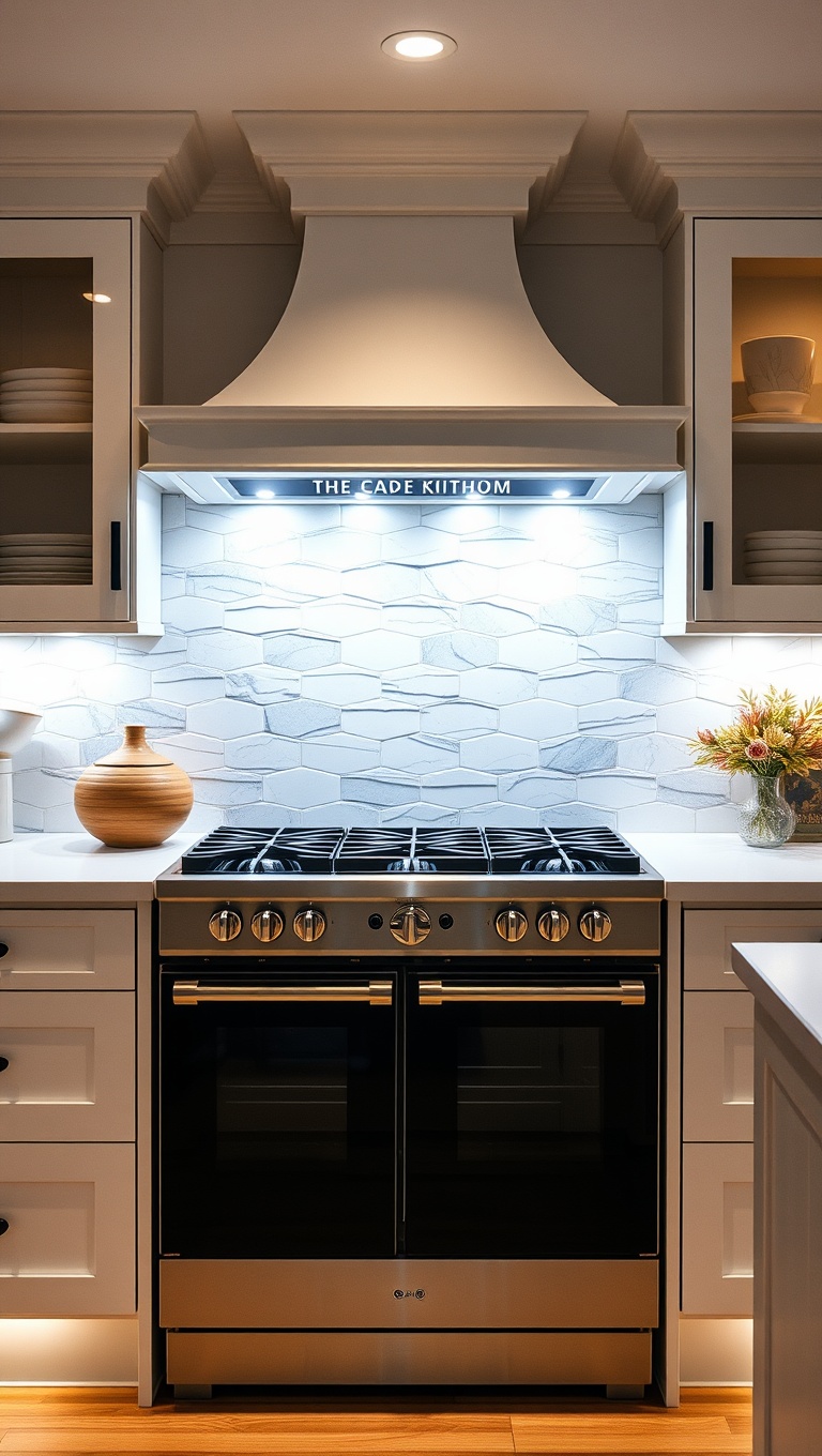 20 Fabulous Ideas to Elevate Your Kitchen with a Unique Range - 15. Lighting Love: Highlighting Your Range with Lighting