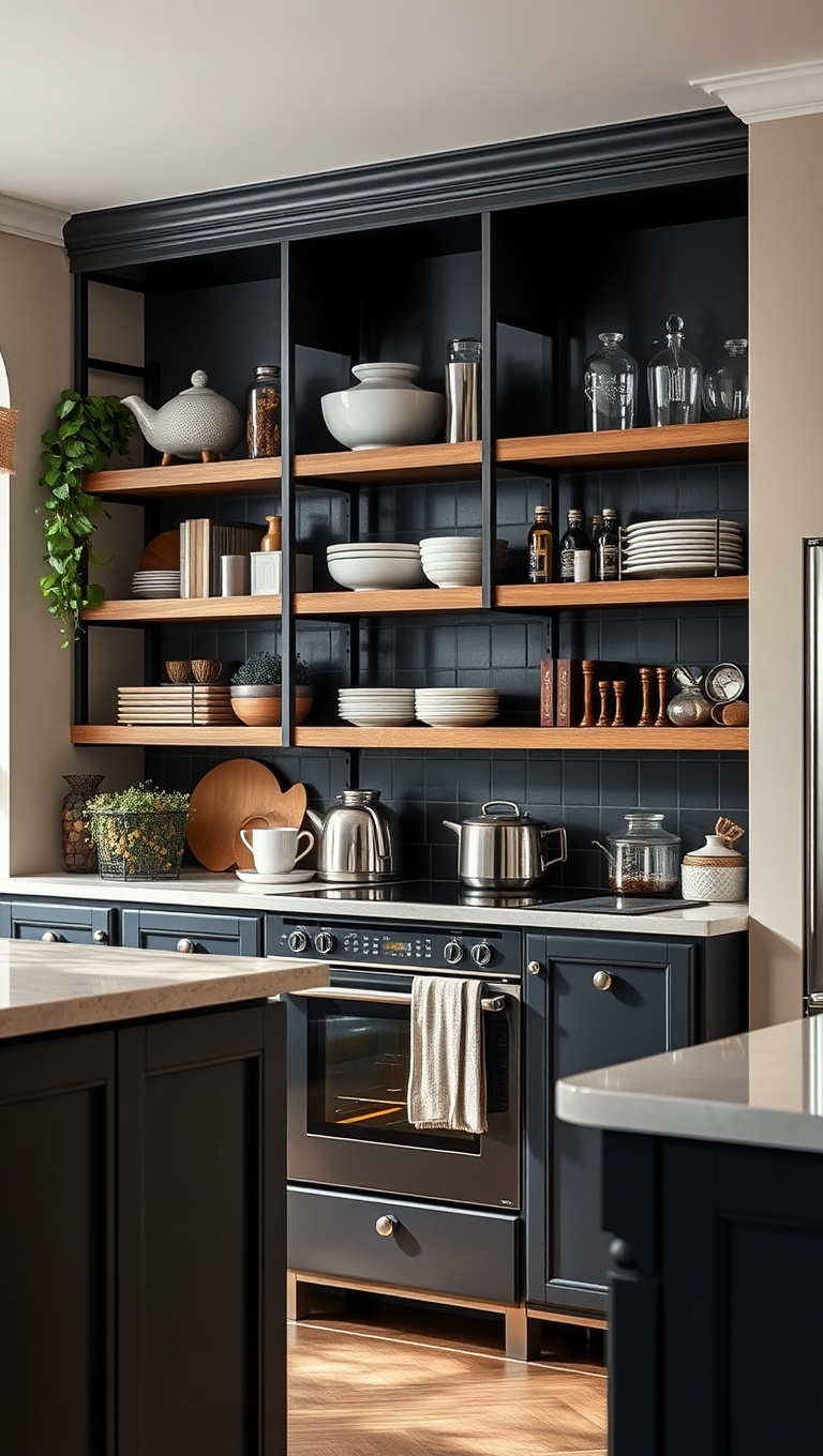 20 Fabulous Ideas to Elevate Your Kitchen with a Unique Range - 13. Open Shelving Magic: Show Off Your Unique Range