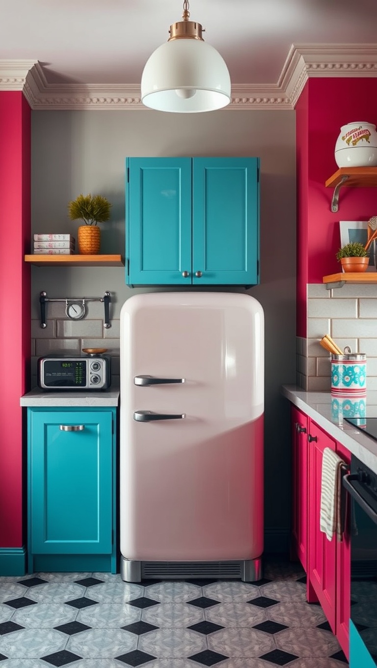 20 Charming Kitchen Ideas Featuring a Vintage Refrigerator - 1. Bold Colors: Make a Statement with Bright Hues
