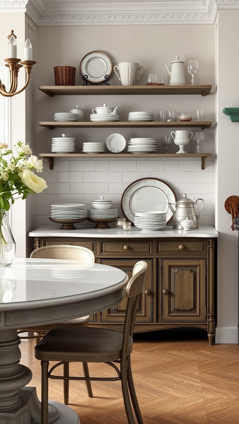 20 Charming Ways to Style Your Kitchen with an Antique Sideboard - 11. Elegant Tableware: Display Beautiful Dishes and Glassware