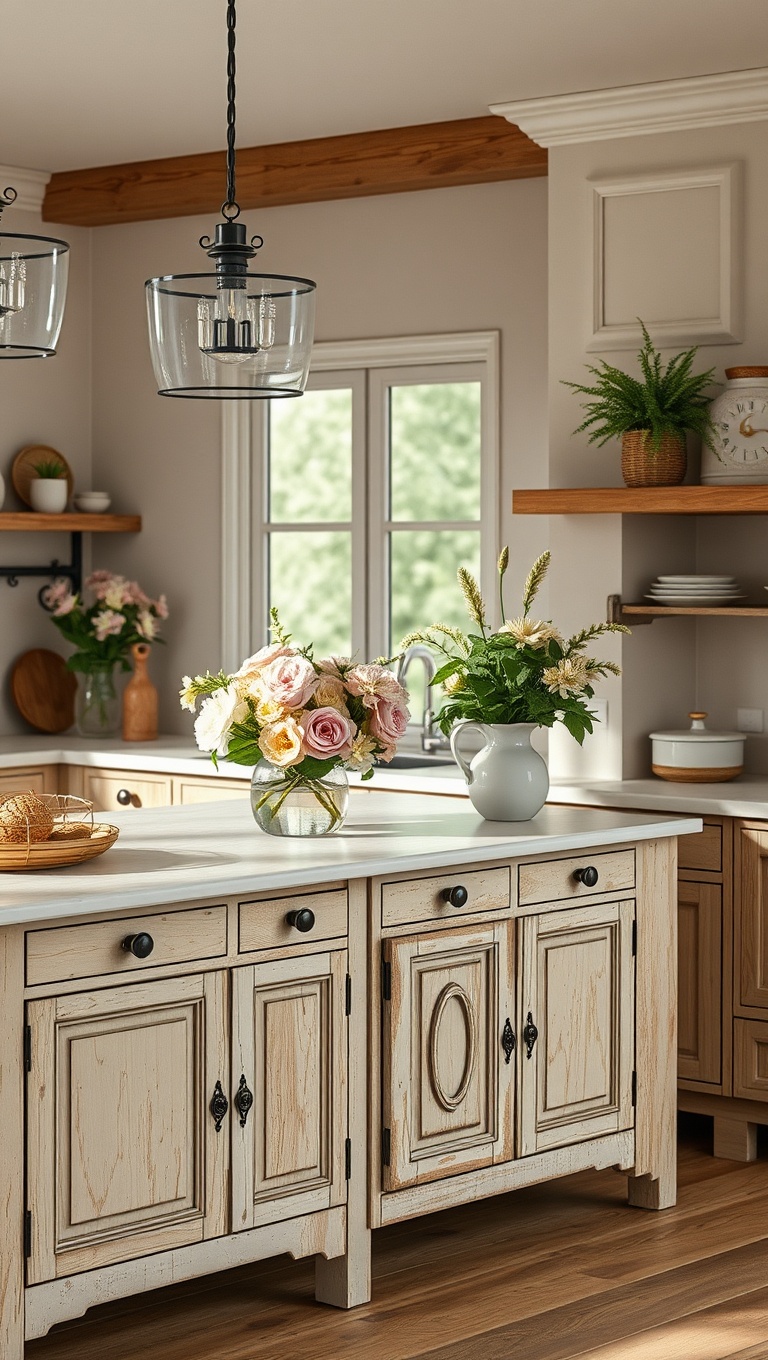 20 Charming Ways to Style Your Kitchen with an Antique Sideboard - 14. Natural Touch: Include Fresh Flowers or Plants