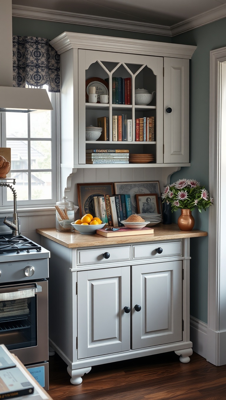 20 Charming Ways to Style Your Kitchen with an Antique Sideboard - 10. Family Memories: Showcase Vintage Cookbooks and Photos