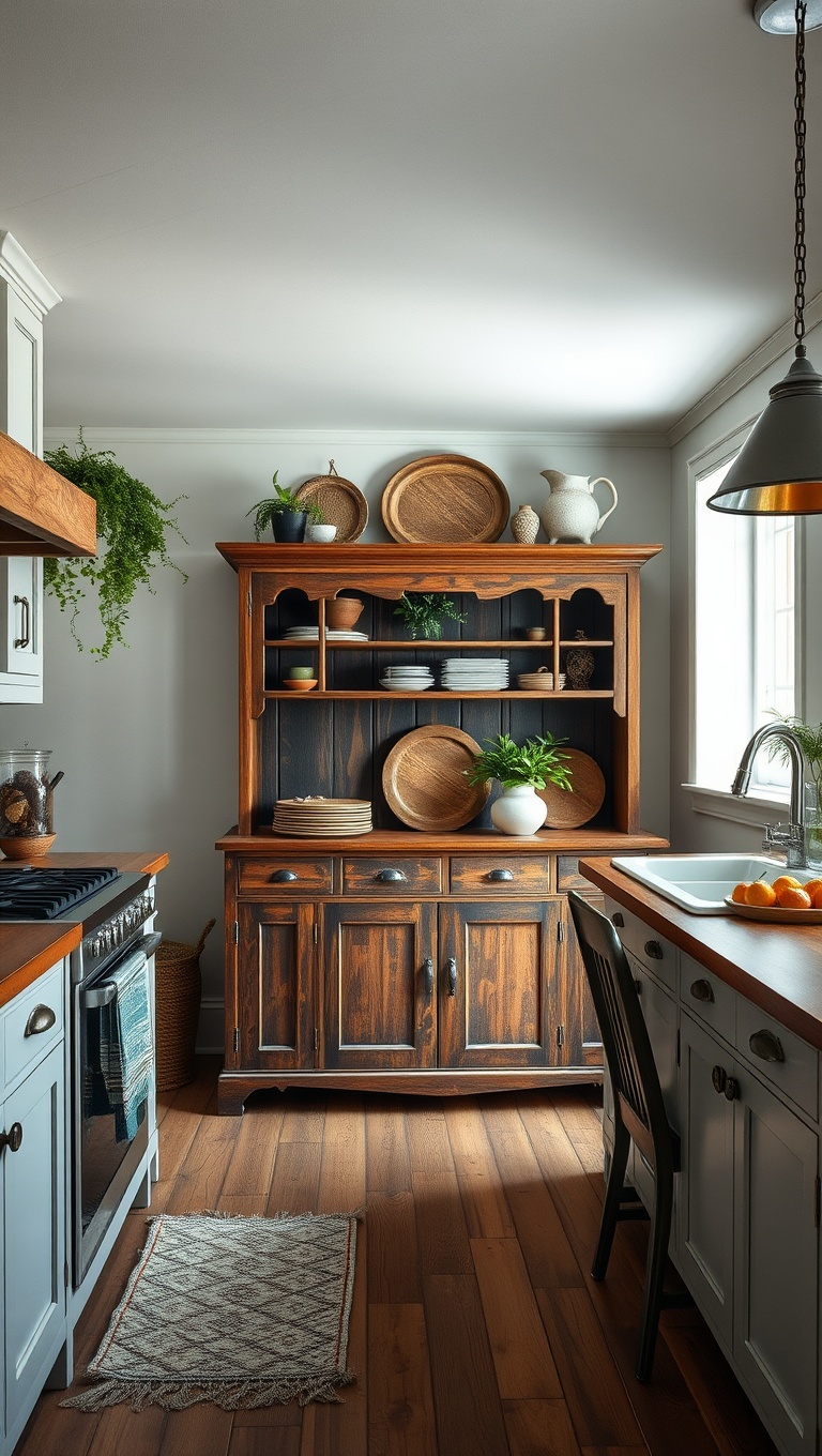 20 Charming Ways to Style Your Kitchen with an Antique Sideboard - 1. Rustic Farmhouse Flair: Pairing with Vintage Decor