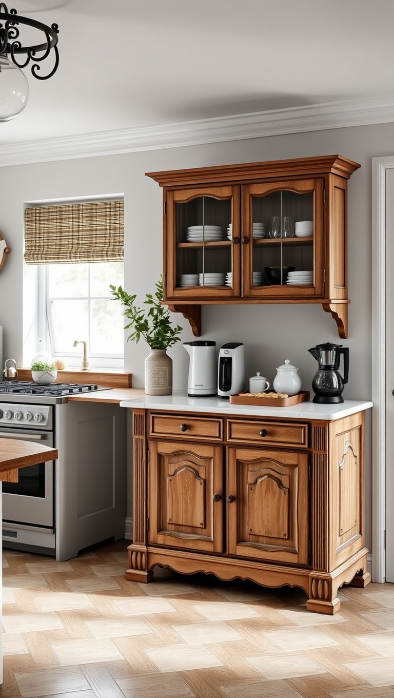20 Charming Ways to Style Your Kitchen with an Antique Sideboard - 9. Charming Coffee Station: Transform Your Sideboard