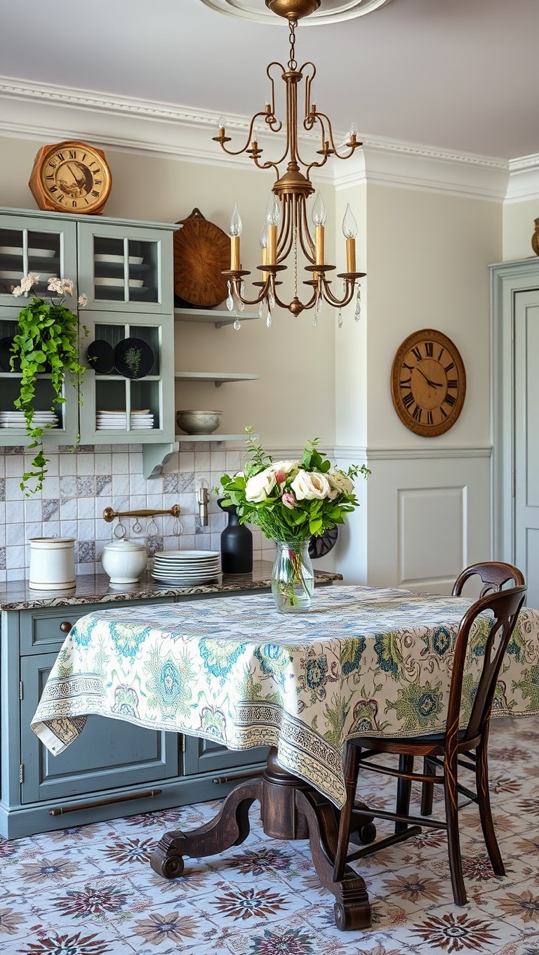 20 Charming Ways to Style Your Kitchen with an Antique Sideboard - 17. Mosaic Magic: Use a Vintage Tablecloth for Extra Character