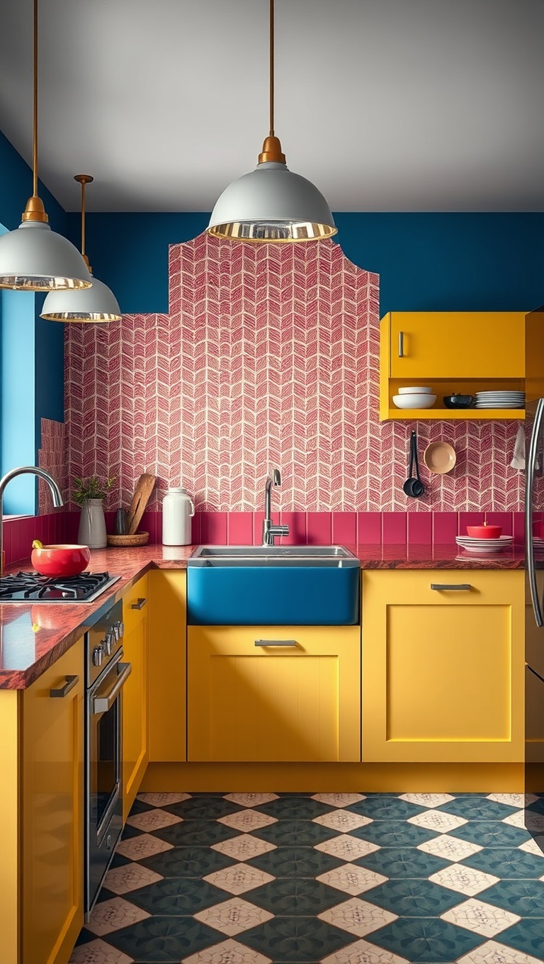 20 Bold Wallpaper Ideas to Transform Your Kitchen - Bold Color Blocks: A Playful Palette