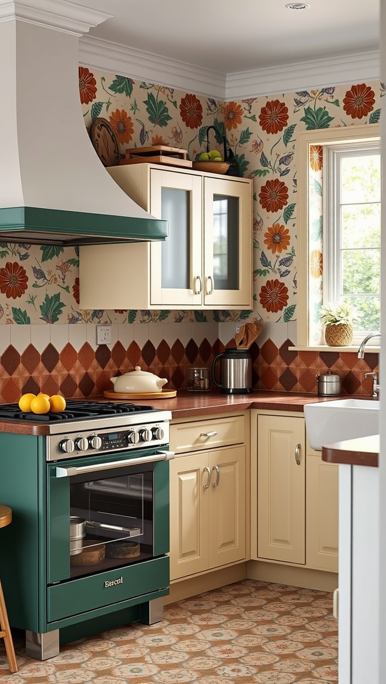 20 Bold Wallpaper Ideas to Transform Your Kitchen - Vintage Vibes: Retro Patterns that Pop