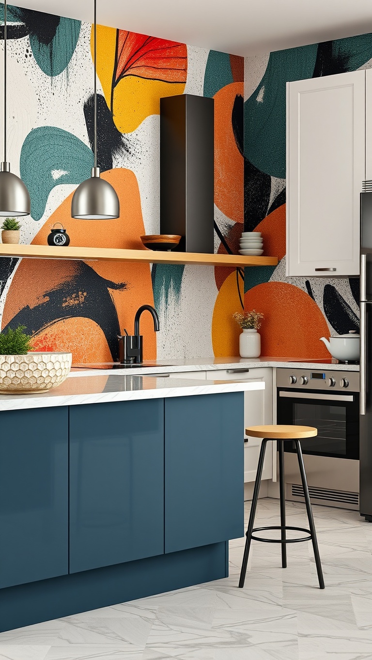 20 Bold Wallpaper Ideas to Transform Your Kitchen - Abstract Art: Creative and Unique Designs