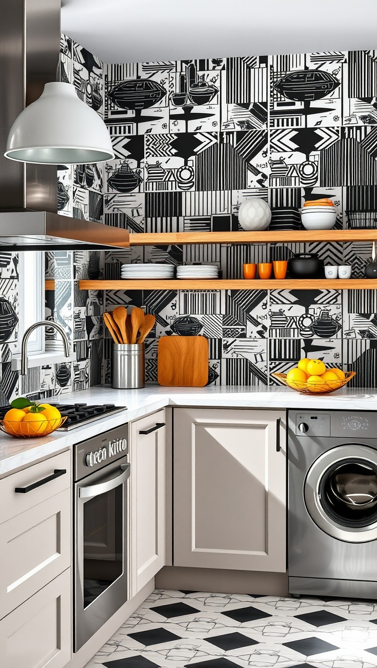 20 Bold Wallpaper Ideas to Transform Your Kitchen - Graphic Designs: Edgy and Eye-Catching