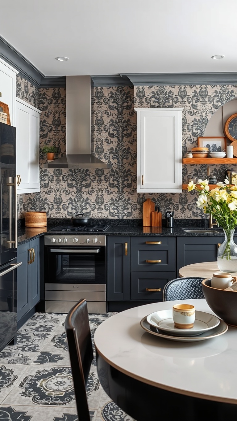 20 Bold Wallpaper Ideas to Transform Your Kitchen - Elegant Damask: Sophisticated Touches