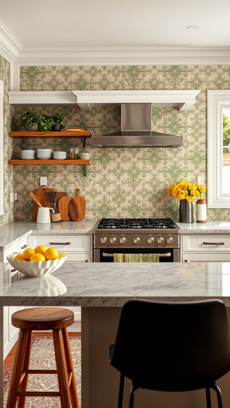 20 Bold Wallpaper Ideas to Transform Your Kitchen - Patterned Tiles: A Fun Faux-Tile Look