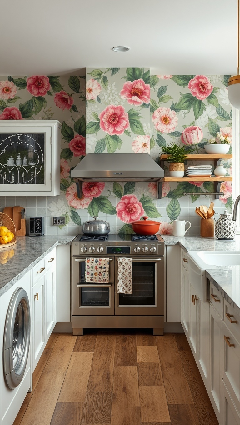 20 Bold Wallpaper Ideas to Transform Your Kitchen - Floral Fantasies: Bring Nature Indoors