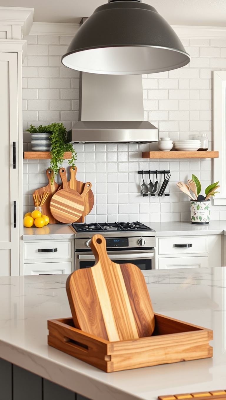 20 Stunning Ideas to Transform Your Kitchen with Reclaimed Wood Accents - 12. Trendy Reclaimed Wood Cutting Board Display
